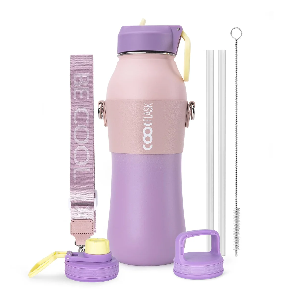Coolflask 32 oz Insulated Water Bottle Slim Series, Gradient Copper-Lined Metal Jug - Lilac Purple